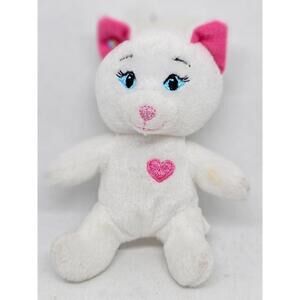Build A Bear White Cat Plush Pink Heart Blue Eyes Small BABW Stuffed Animal